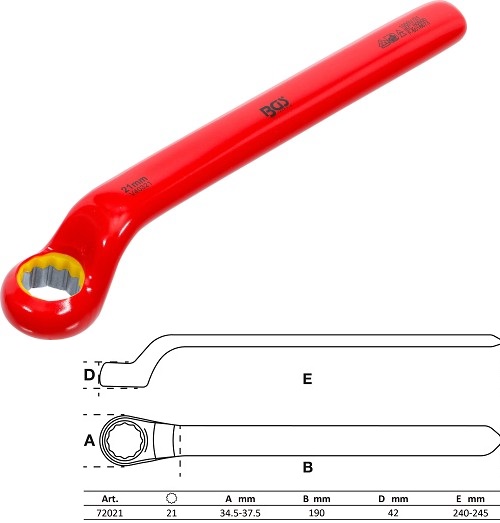 LLAVE ESTRELLA  ACODADA DE UNA BOCA BIHEX. CON AISLAMIENTO VDE HASTA 1.000 V. SEGÚN EN 60900/IEC 60900, 21 MM.