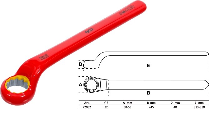 LLAVE ESTRELLA  ACODADA DE UNA BOCA BIHEX. CON AISLAMIENTO VDE HASTA 1.000 V. SEGÚN EN 60900/IEC 60900, 32 MM.
