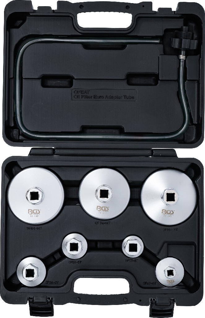 ESTUCHE 8 CAZOLETAS DE ALUMINIO PARA EXTRACCIÓN DE FILTROS DE ACEITE DE GRUPO VAG - BMW - GRUPO PSA - FORD - MERCEDES BENZ - OPEL - VOLVO