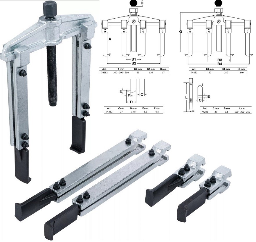 ESTUCHE EXTRACTOR BRAZOS PARALELOS UNIVERSAL CON 3 PARES DE BRAZOS (Ø 100 - 200 - 250 MM.)