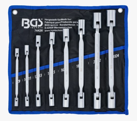 BOLSA 8 LLAVES ARTICULADAS DOBLE VASO BIHEX. (8 X 9 - 21 X 24 MM)