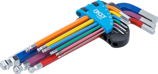 % BLISTER 9 LLAVES ACODADAS LARGAS ALLEN BOLA (1,5 - 10 MM) MULTICOLOR