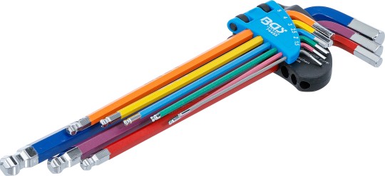 BLISTER 9 LLAVES ACODADAS EXTRALARGAS ALLEN BOLA (1,5 - 10 MM) MULTICOLOR