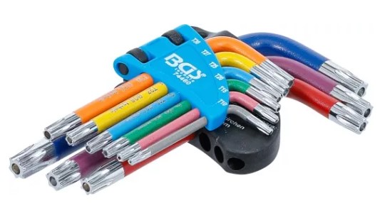 BLISTER 9 LLAVES ACODADAS CORTAS TORX INVIOLABLE(T10H - T50H ) MULTICOLOR