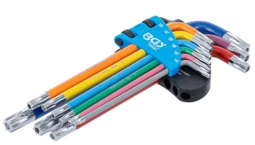 BLISTER 9 LLAVES ACODADAS LARGAS TORX INVIOLABLE(T10H - T50H ) MULTICOLOR