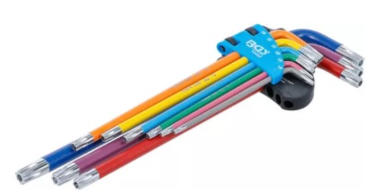 BLISTER 9 LLAVES ACODADAS EXTRALARGAS TORX INVIOLABLE(T10H - T50H ) MULTICOLOR