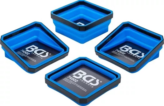 JUEGO DE 4 BANDEJAS MAGNÉTICAS PLEGABLES DE SILICONA CUADRADAS (115 X 115 X 50 MM.)