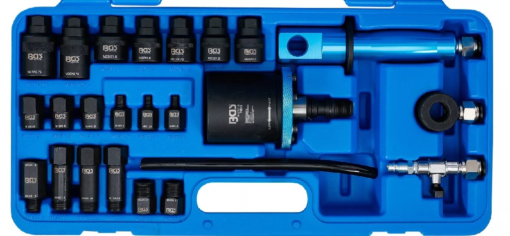 ESTUCHE EXTRACTOR NEUMÁTICO DE INYECTORES UNIVERSAL+ 23 HUSILLOS DE TRACCIÓN (M14 - M22) + TUERCA DE HUSILLO + DISCO DISTANCIADOR + LLAVE ALLEN