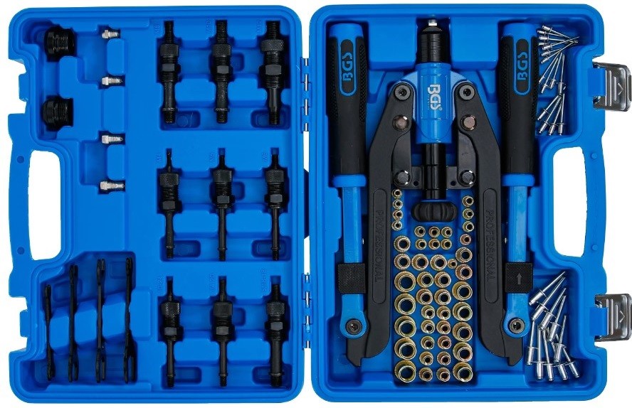 ESTUCHE REMACHADORA DE PALANCA ARTICULADA PROFESIONAL DE DOBLE USO (REMACHE Ø 2,4 - 6,4 MM Y TUERCA REMACHABLE M4 - M10 )
