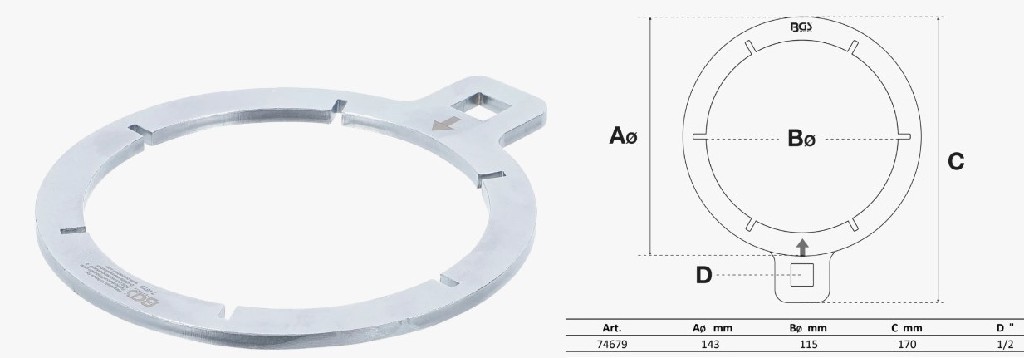 LLAVE DE FILTRO DE COMBUSTIBLE | PARA FORD TRANSIT 2.2 TDCI - Ø 115 MM. INT. / 143 MM. EXT.