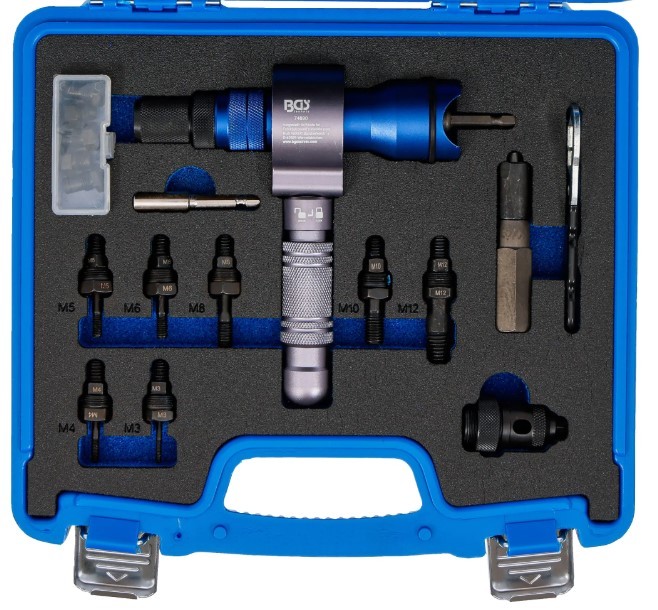 @ ESTUCHE DE REMACHADORA ADAPTABLE A TALADRO/ATORNILLADOR ELECTRICO/NEUMÁTICO PARA TUERCAS REMACHABLES (M3 - M4 - M5 - M6 - M8 - M10 - M12) + REMACHES CIEGOS (Ø 2,4 / 3,2 / 4,0 / 4,8 / 6,0 / 6,4 MM)