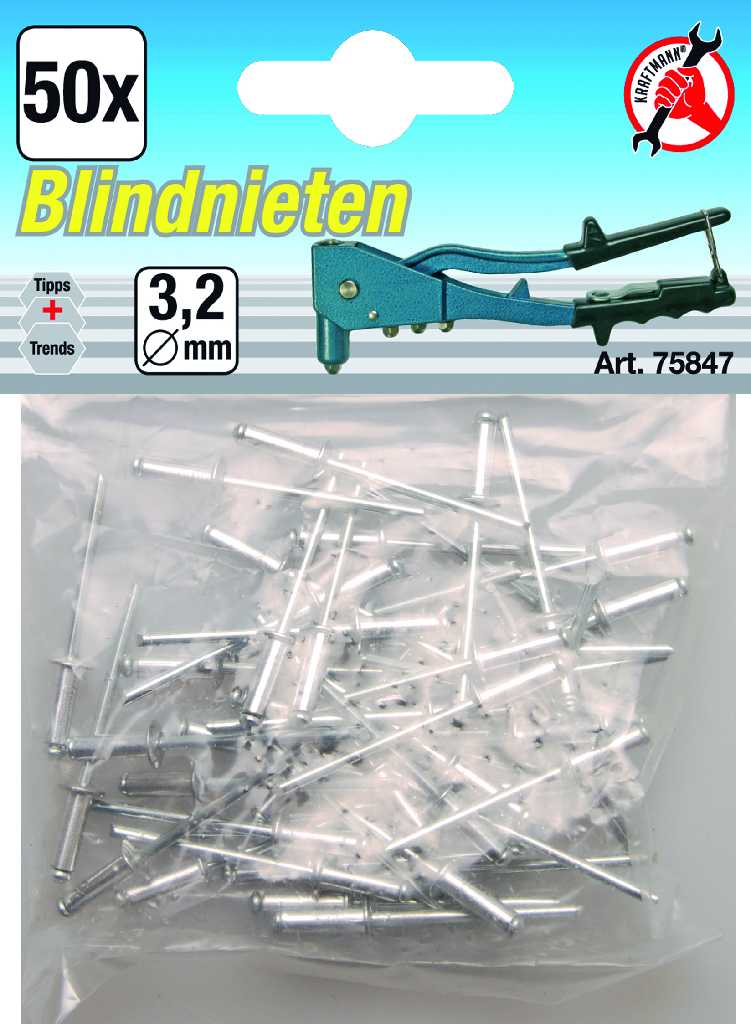 BLISTER 50 REMACHES ALUMINIO Ø 3.2 MM.
