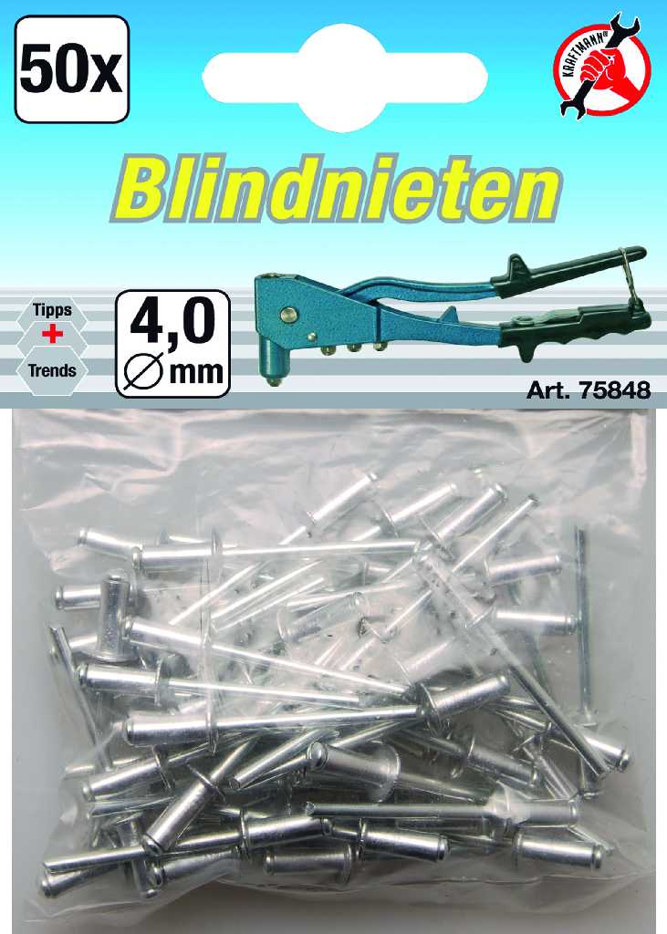 BLISTER 50 REMACHES ALUMINIO Ø 4.0 MM.