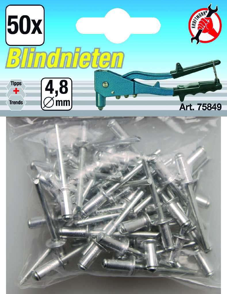BLISTER 50 REMACHES ALUMINIO Ø 4.8 MM.