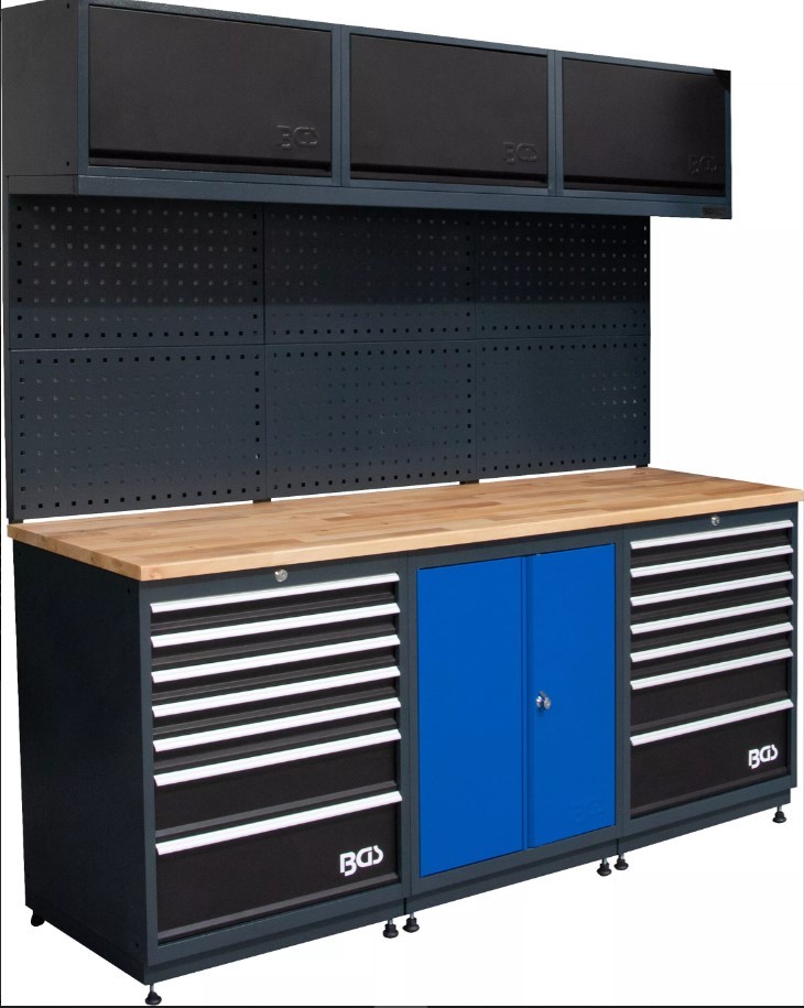 @ SISTEMA MODULAR DE ARMARIOS Y PANELES MURALES CON MESA DE TRABAJO PARA TALLER E INDUSTRIA DE 3 MODULOS