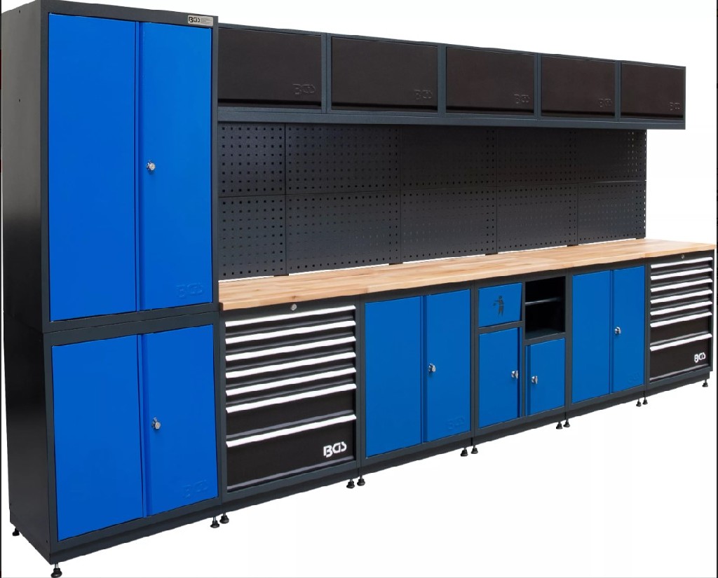 @ SISTEMA MODULAR DE ARMARIOS Y PANELES MURALES CON MESA DE TRABAJO PARA TALLER E INDUSTRIA DE 6 MODULOS