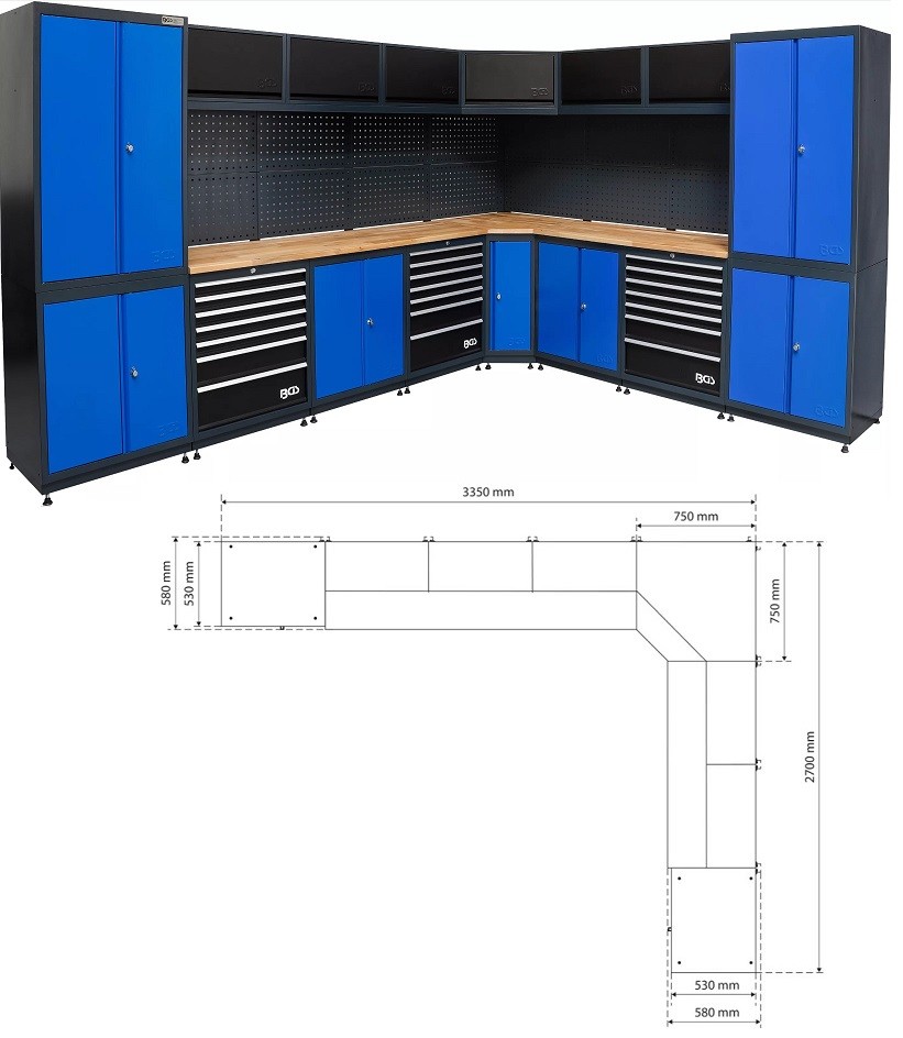 @ SISTEMA MODULAR DE ARMARIOS Y PANELES MURALES CON MESA DE TRABAJO PARA TALLER E INDUSTRIA CON 8 MODULOS