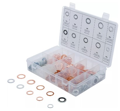 ESTUCHE 250 ARANDELAS DE COBRE-ALUMINIO-NYLON (Ø 12 X 15 X 1.5 - 18 X 24 X 2.0 MM.) PARA TAPON DE CARTER MOTOR, CONDUCTOS DE ACEITE A PRESION, ETC