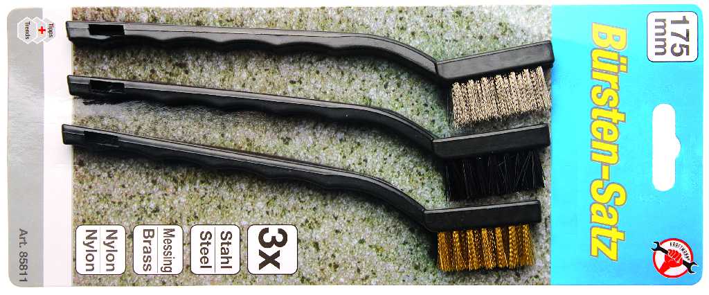 BLISTER 3 MINICEPILLOS ACERO-LATÓN-NYLON, 175 MM.