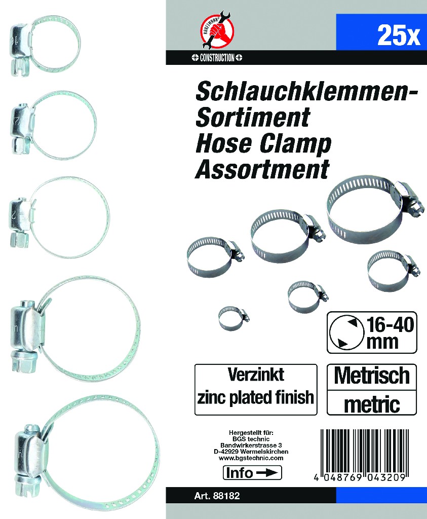 ESTUCHE 25 ABRAZADERAS SURTIDAS (Ø 16 - 22 - 25 - 28 - 35 - 40  MM.)