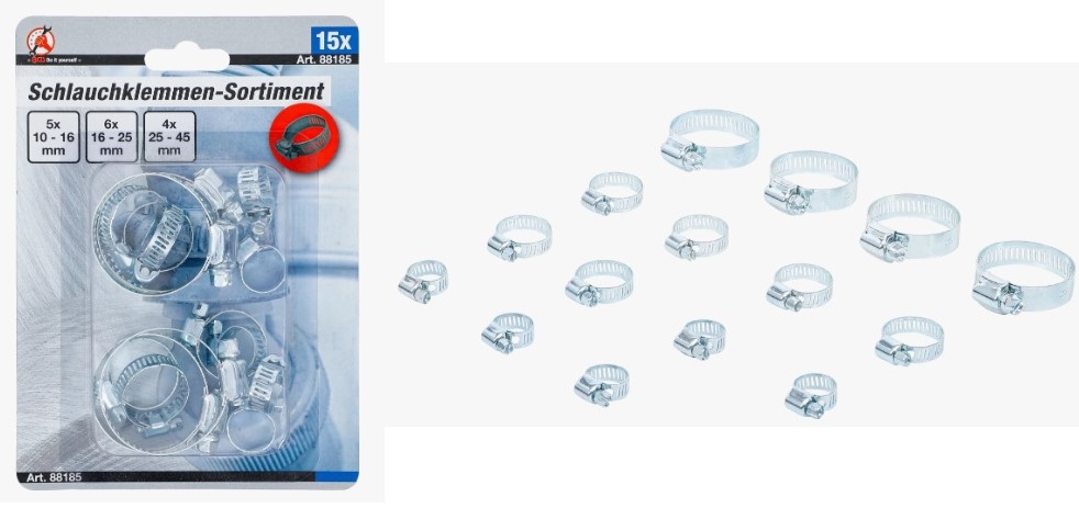 BLISTER DE 15 ABRAZADERAS INOXIDABLES SIN FIN ( Ø 10 - 40 MM)