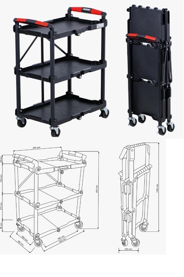 CARRO DE SERVICIO MOVIL DE 3 BANDEJAS (835 X 380 X 620 MM.), PLEGABLE