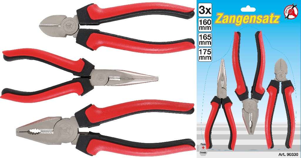 BLISTER 3 ALICATES ( UNIVERSAL 175 MM.+ BOCA CIGÜEÑA RECTA 165 MM. + CORTE DIAGONAL 165 MM.)