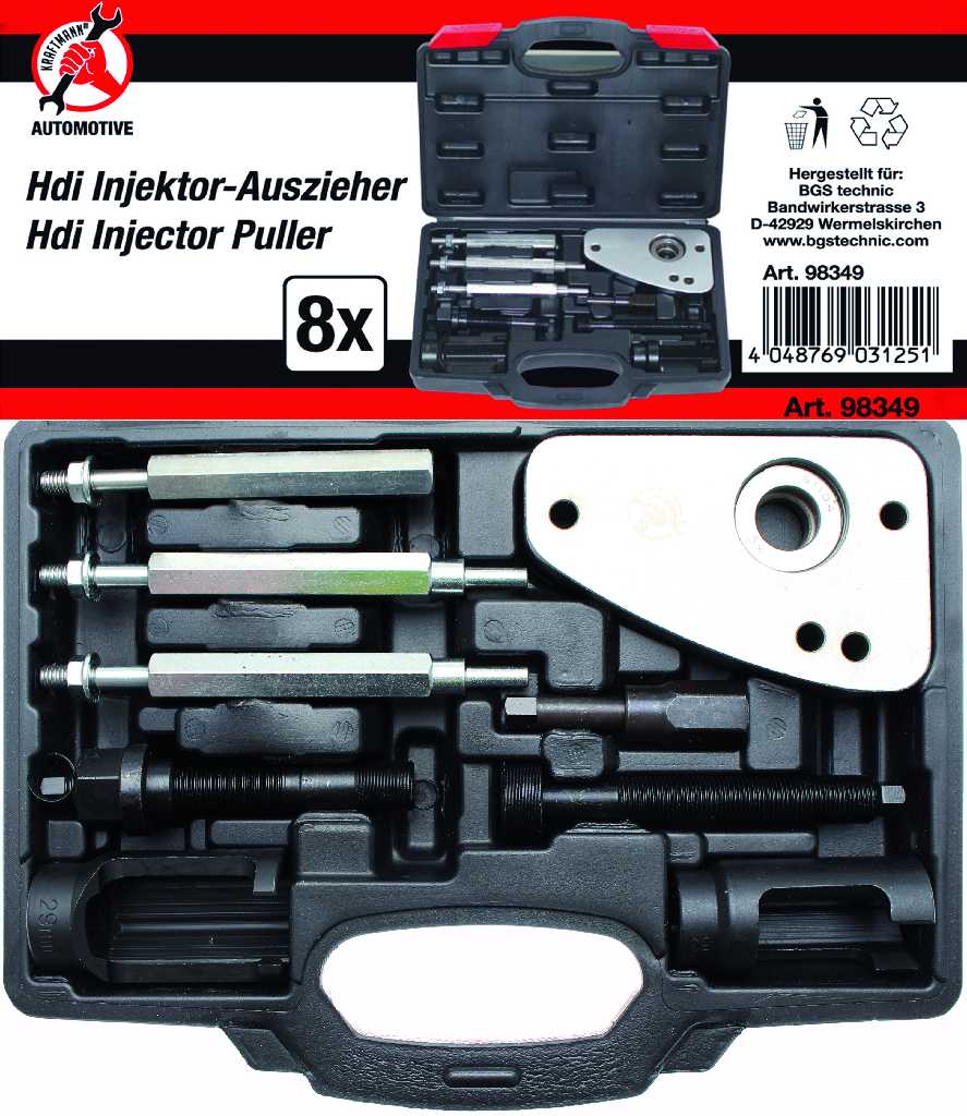 ESTUCHE 8 UTILES SUSTITUCIÓN INYECTORES HDI (BOSCH & SIEMENS) PARA GRUPO PSA 2.0 HDI MOTORES DW10&DW12-TOYOTA-MAZDA-HYUNDAI , KRAFTMANN