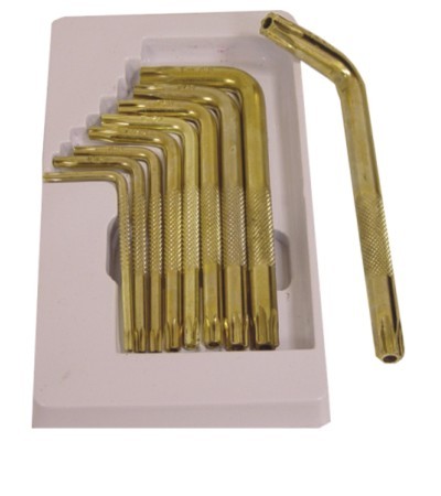 % @ BLISTER 9 LLAVES ACODADAS TORX INVIOLABLES DORADAS (T10H-T50H)