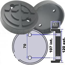 PLATO DE GOMA PARA PLATAFORMAS ELEVADORAS , Ø 120 MM X 108 MM. X 33 MM.