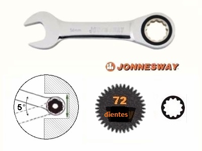 % @ LLAVE COMBINADA DE CARRACA ANGULO 0º CORTA 72D. 14 MM. BOCA BIHEX