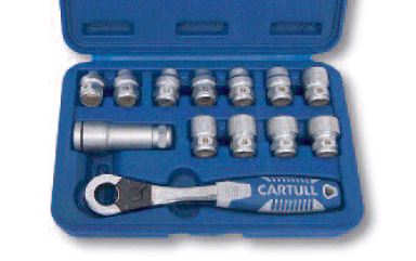 ESTUCHE DE CARRACA 72 D. + 11 VASOS PASANTES (8 - 10 - 11 - 12 - 13 - 14 - 15 - 16 - 17 -18 - 19 MM) + ALARGADERA PASANTE 75 MM, PARA  VARILLAS Y TORRETAS DE AMORTIGUADORES