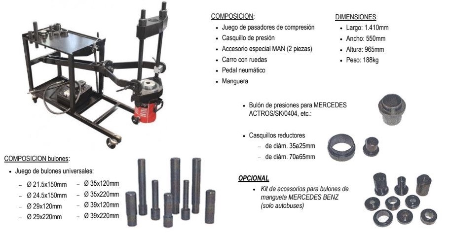 > EXTRACTOR HIDRAÚLICO DE BULONES DE MANGUETA 100 TN. DE MAN & MERCEDES BENZ (ACTROS / SK0404)
