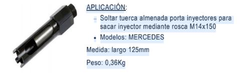 > VASO LARGO 4 ALMENAS EXTERIOR PARA EXTRAER INYECTORES DIESEL, M14 X 1.50 MM , DE MERCEDES BENZ & MAN