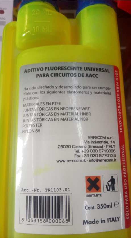 % BOTE DE LIQUIDO ULTRAVIOLETA DE DETECCIÓN DE FUGAS DE AIRE ACONDICIONADO, 350 ML