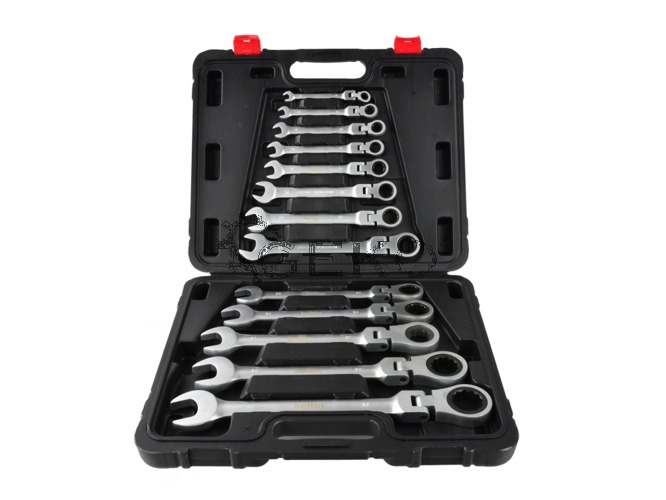 ESTUCHE 13 LLAVES COMBINADAS DE CARRACA 72D. ARTICULADAS 180º (6-8-10-12-13-14-17-19-21-22-24-27-30-32 MM) KELTIN