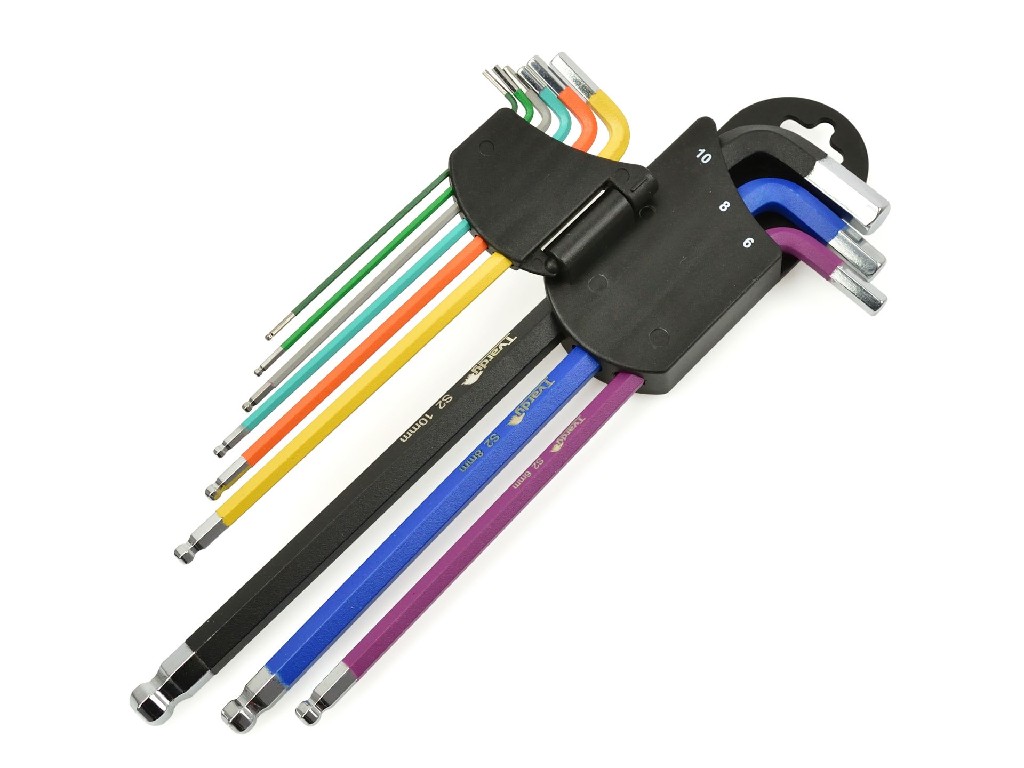 % @ BLISTER DE 9 LLAVES ALLEN/ALLEN BOLA ACODADAS EXTRALARGAS ACERO CR-V S2, CON DISTINTIVO POR COLOR (H1,5-H10 / H1,5B-H10B)