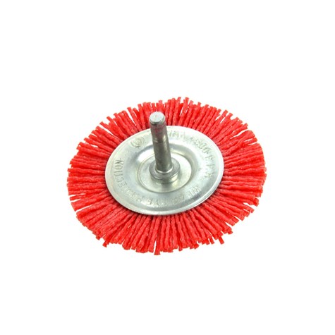 % CEPILLO DE NYLON GRUESO PARA MATERIALES BLANDOS, CIRCULAR Ø 75 MM. CON VASTAGO 6 MM.
