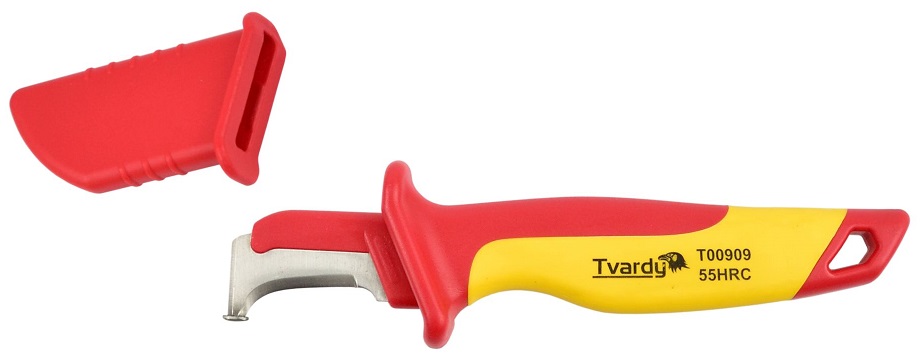 CUCHILLO CORTACABLES CURVO CON PROTECCIÓN ANTIDESLIZANTE, VDE, 180 MM