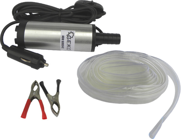 % MINI BOMBA SUMERGIBLE DE TRASVASE DIESEL A 12 V. - 40 W. - 12 L/MIN. + MANGUERA FLEXIBLE TRANSPARENTE 3 M.
