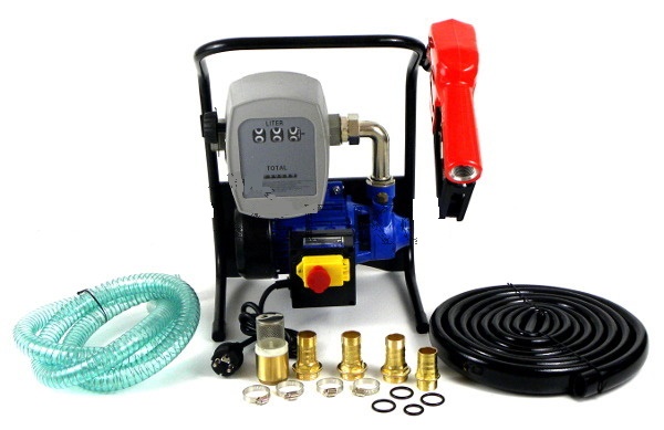 BOMBA DE TRASVASE DE ACEITE CON PISTOLA  AUTOMÁTICA MINI 600 W. / 230V. / 40 L/MIN.+ CONTADOR DE LITROS+MANGUERAS Y RACORES