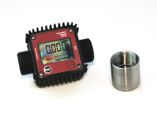 CAUDALIMETRO DIGITAL DE LITROS/GALONES DE 6 DIGITOS (TOTAL Y PARCIAL) INCLUYE BATERIA (2 X 1,5 V.), CALIBRADO Y CERTIFICADO CE