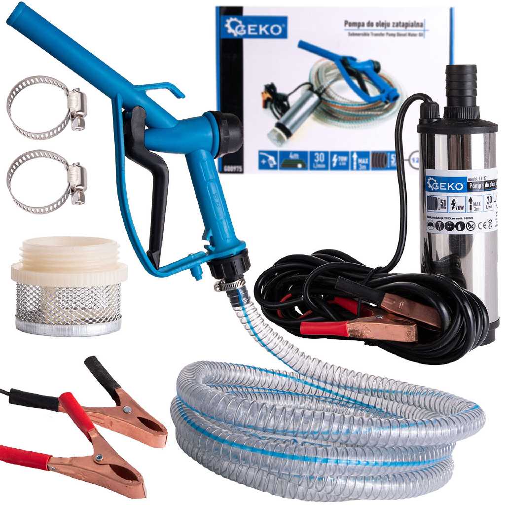% @ CONJUNTO DE MINI BOMBA SUMERGIBLE DE TRASVASE DIESEL/PETROLEO/AGUA 12 V. - 70 W. - 30 L/MIN. + PISTOLA SUMINISTRADORA + 4 M. DE MANGUERA