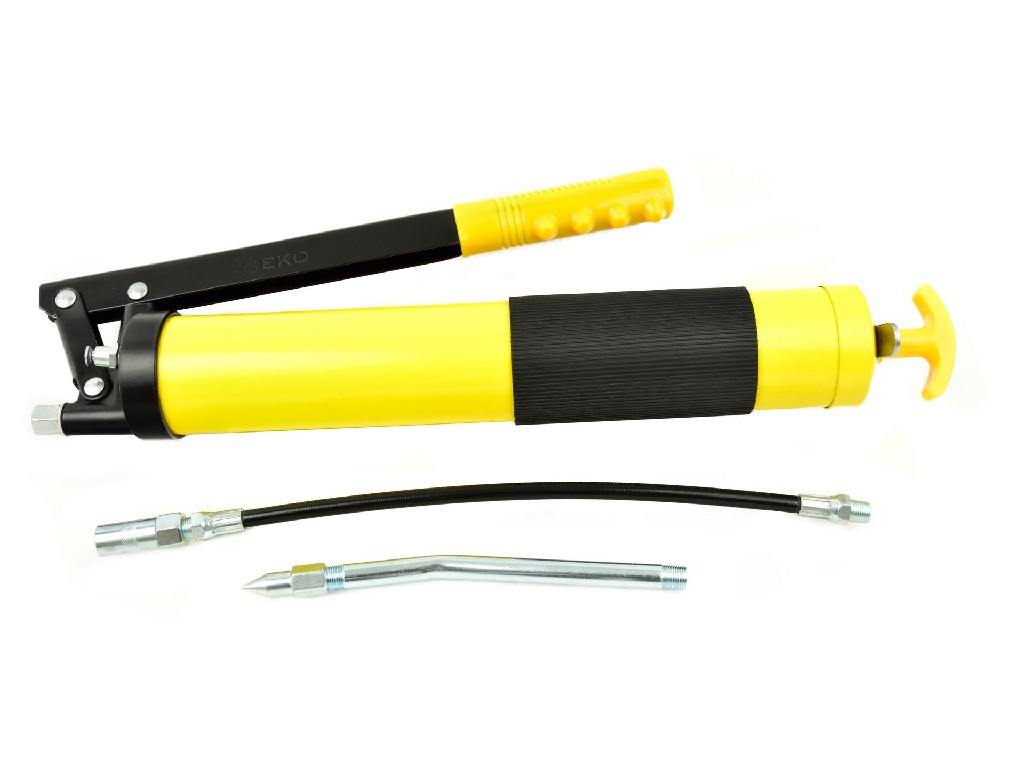 % @ ENGRASADORA PROFESIONAL MANUAL, 600 CCM., + 2 BOQUILLAS (RIGIDA Y FLEXIBLE), AMARILLA