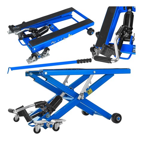 PLATAFORMA ELEVADORA HIDRÁULICA DE TIJERA PARA MOTOCICLETAS ATV - 500 KG. - CON RUEDAS - RANGO DE ELEVACIÓN: (100 – 400 MM.)