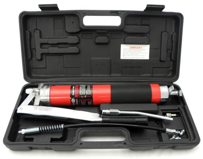 ESTUCHE ENGRASADORA MANUAL 600 CCM. PROFESIONAL, ROJA + 5 ACCESORIOS