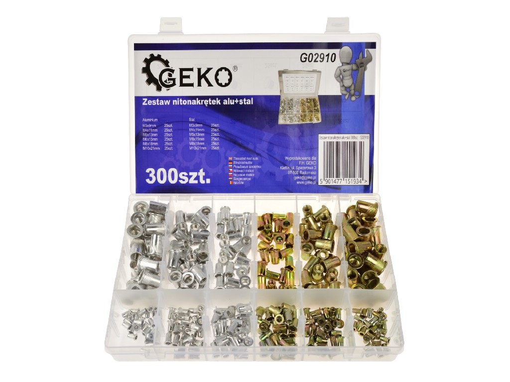 % ESTUCHE DE 300 TUERCAS REMACHABLES DE ACERO Y ALUMINIO M3 - M4 - M5 - M6 - M8 - M10