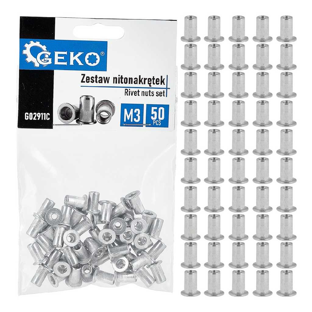 CAJA DE 10 BLISTER DE 50 TUERCAS REMACHABLES ALUMINIO Ø M3 (0,5 - 1,5 MM.)