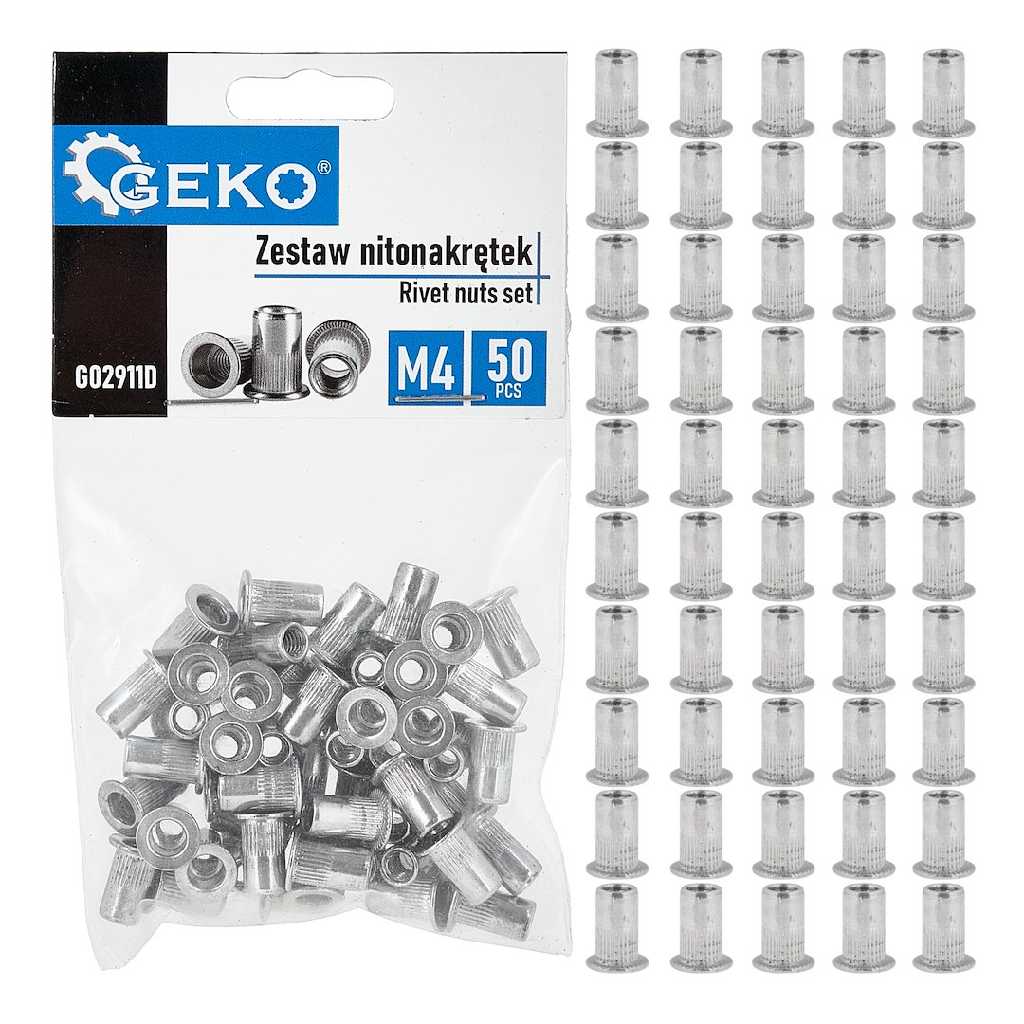 CAJA DE 10 BLISTER DE 50 TUERCAS REMACHABLES ALUMINIO Ø M4 (0,5 - 2,0 MM.)