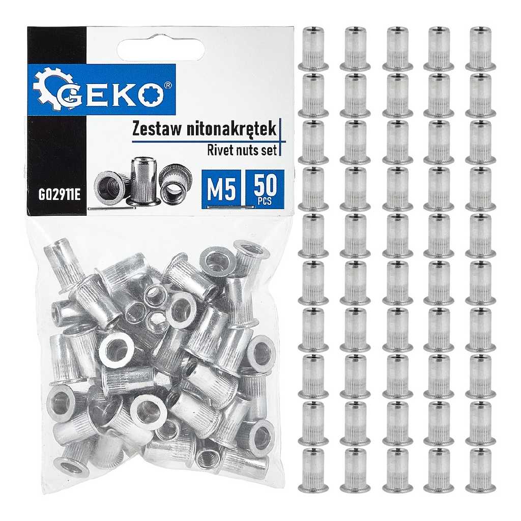 CAJA DE 10 BLISTER DE 50 TUERCAS REMACHABLES ALUMINIO Ø M5 (0,5 - 2,5 MM.)